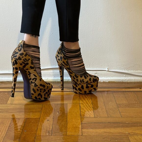 London Trash Ceres Leopard Print Real Fur Upper Leather Lining Size 11 - Picture 2 of 6